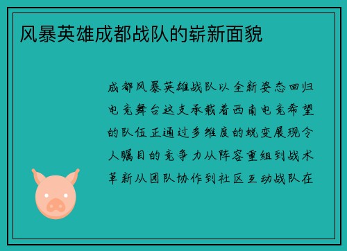 风暴英雄成都战队的崭新面貌